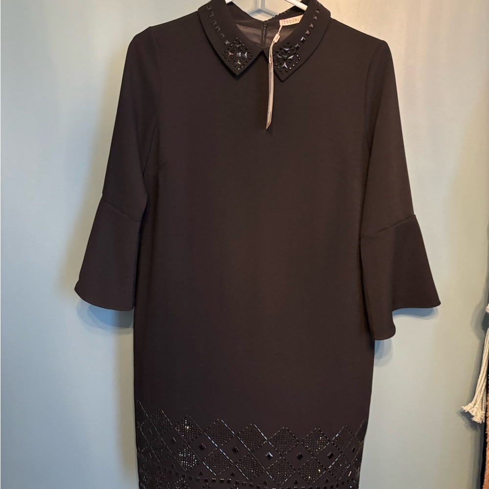 ESQUALO Black Long Sleeve Dress with Embellished Details